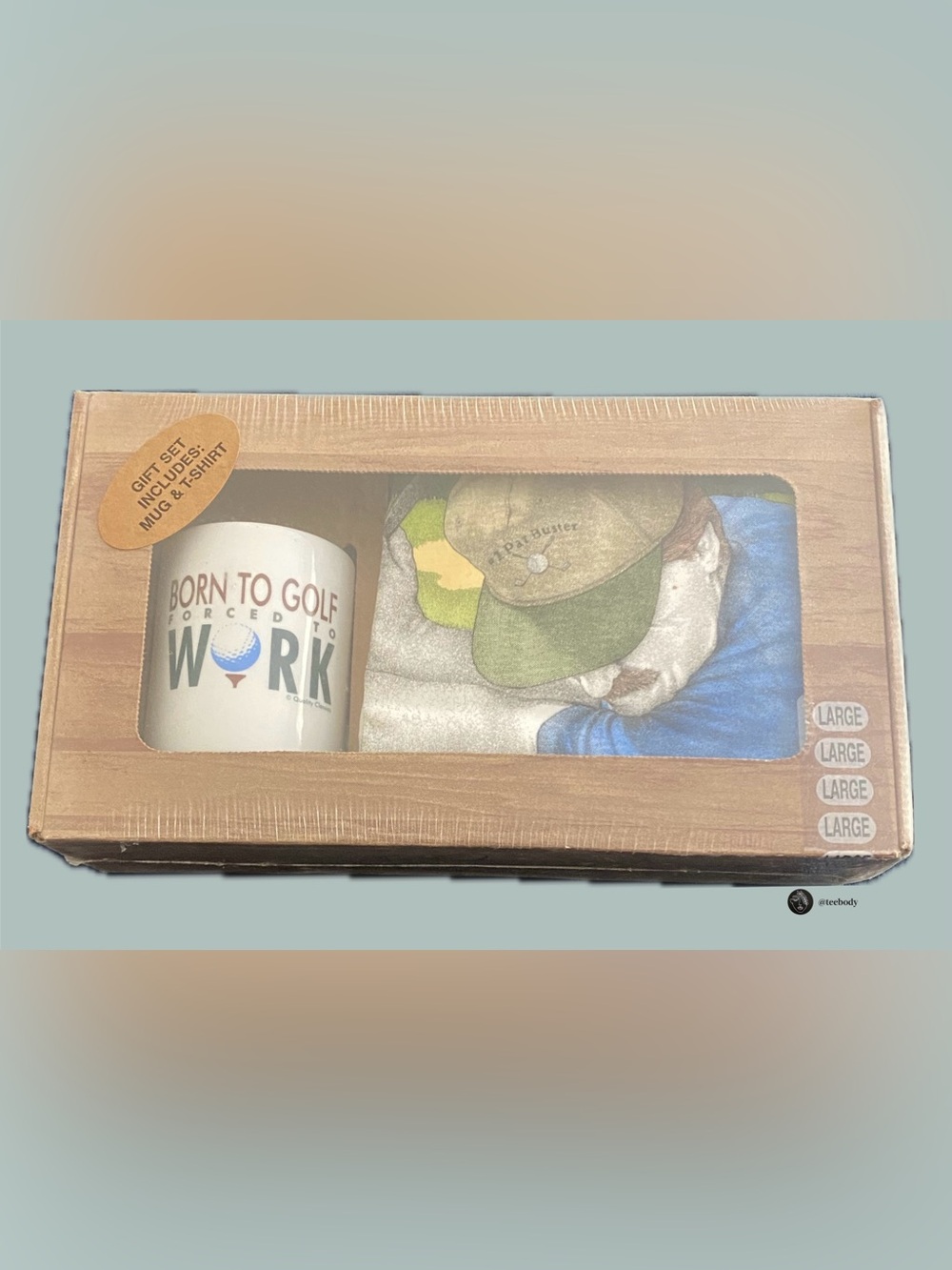 VTG NOS Y2K Born to Golf Forced To Work Gift Set Mens Large Shirt Mug Sealed NIB